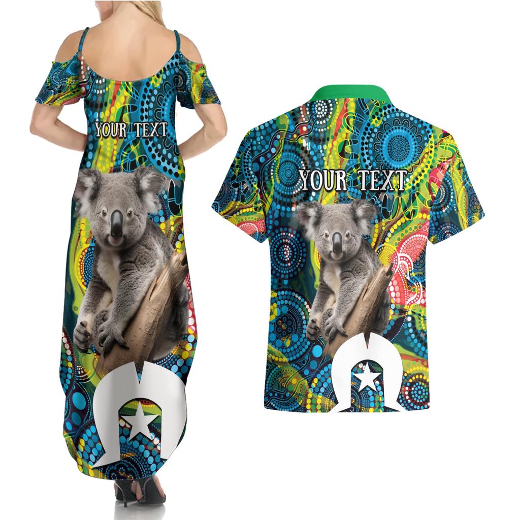 Personalised Vivid Minimal Koala Couples Matching Summer Maxi Dress and Hawaiian Shirt NAIDOC 2024 Aboriginal Art Style No2