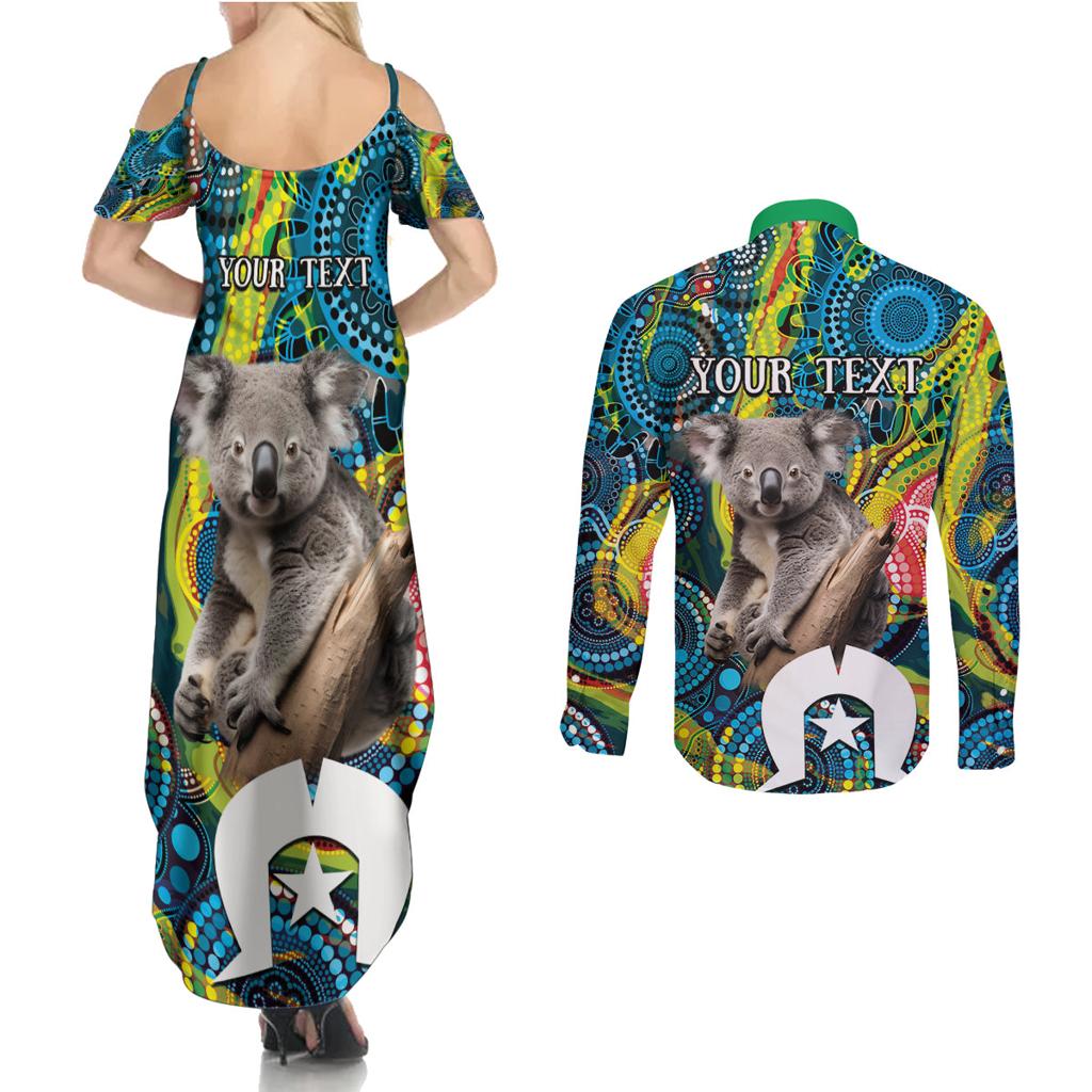Personalised Vivid Minimal Koala Couples Matching Summer Maxi Dress and Long Sleeve Button Shirt NAIDOC 2024 Aboriginal Art Style No2