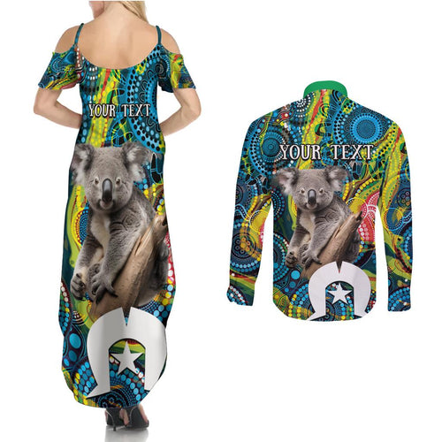 Personalised Vivid Minimal Koala Couples Matching Summer Maxi Dress and Long Sleeve Button Shirt NAIDOC 2024 Aboriginal Art Style No2