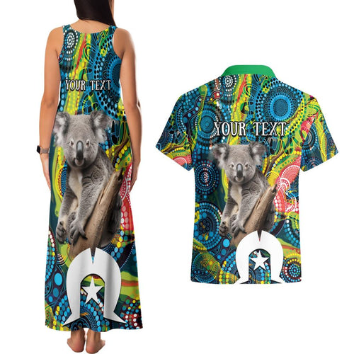 Personalised Vivid Minimal Koala Couples Matching Tank Maxi Dress and Hawaiian Shirt NAIDOC 2024 Aboriginal Art Style No2