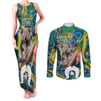 Personalised Vivid Minimal Koala Couples Matching Tank Maxi Dress and Long Sleeve Button Shirt NAIDOC 2024 Aboriginal Art Style No2