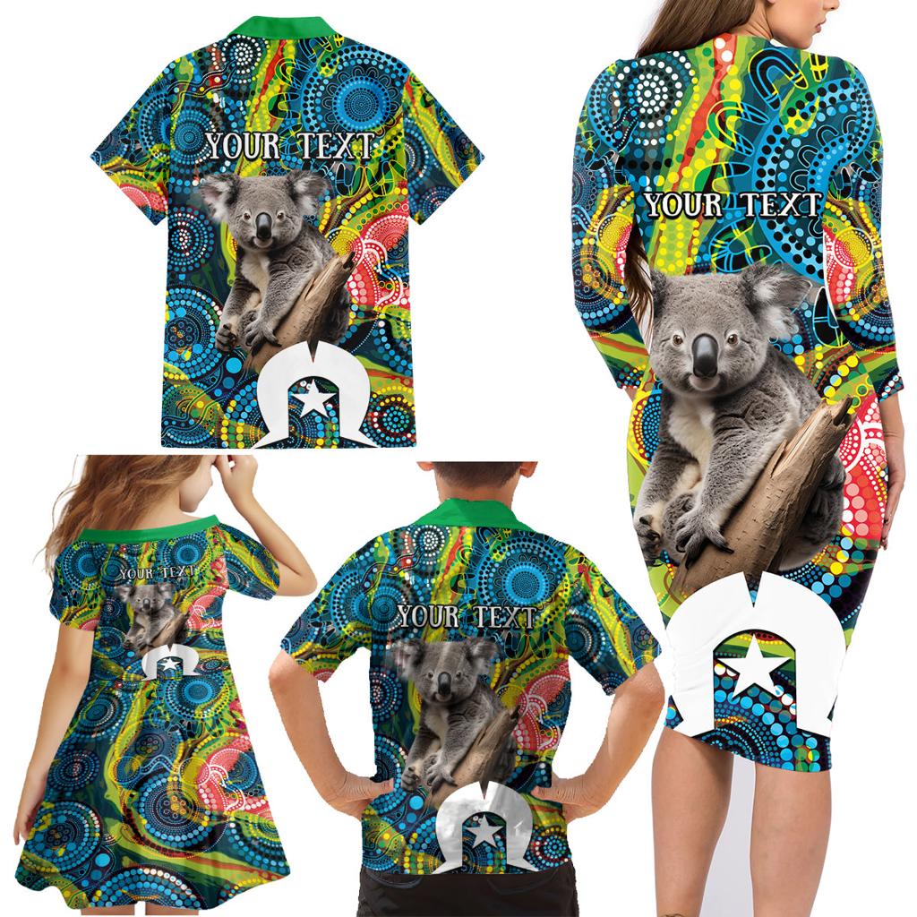 Personalised Vivid Minimal Koala Family Matching Long Sleeve Bodycon Dress and Hawaiian Shirt NAIDOC 2024 Aboriginal Art Style No2