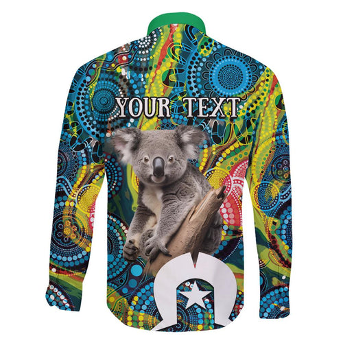 Personalised Vivid Minimal Koala Family Matching Long Sleeve Bodycon Dress and Hawaiian Shirt NAIDOC 2024 Aboriginal Art Style No2