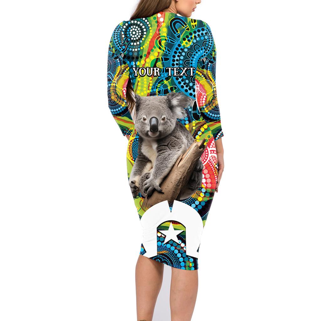 Personalised Vivid Minimal Koala Family Matching Long Sleeve Bodycon Dress and Hawaiian Shirt NAIDOC 2024 Aboriginal Art Style No2