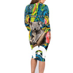 Personalised Vivid Minimal Koala Family Matching Long Sleeve Bodycon Dress and Hawaiian Shirt NAIDOC 2024 Aboriginal Art Style No2