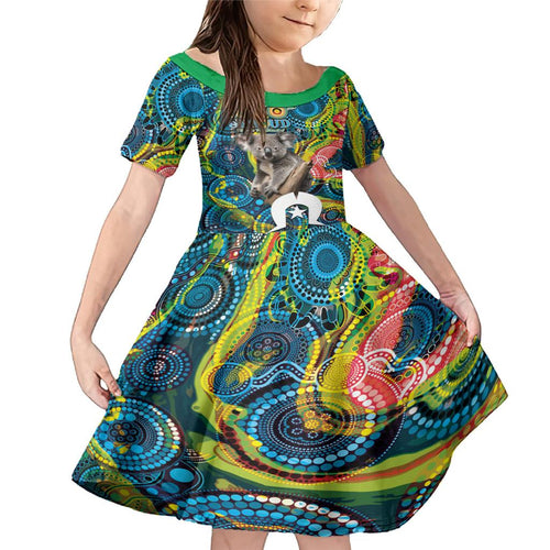 Personalised Vivid Minimal Koala Family Matching Mermaid Dress and Hawaiian Shirt NAIDOC 2024 Aboriginal Art Style No2