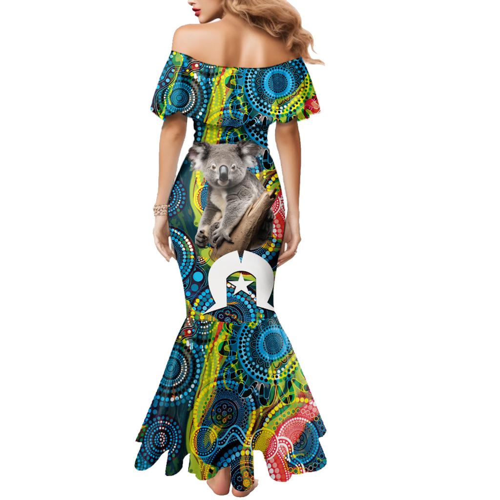 Personalised Vivid Minimal Koala Family Matching Mermaid Dress and Hawaiian Shirt NAIDOC 2024 Aboriginal Art Style No2
