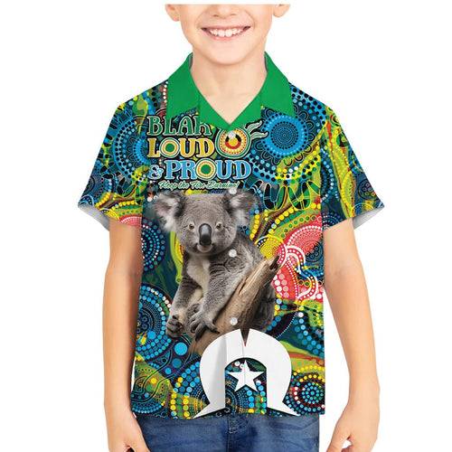 Personalised Vivid Minimal Koala Family Matching Mermaid Dress and Hawaiian Shirt NAIDOC 2024 Aboriginal Art Style No2