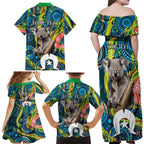 Personalised Vivid Minimal Koala Family Matching Off Shoulder Maxi Dress and Hawaiian Shirt NAIDOC 2024 Aboriginal Art Style No2