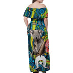 Personalised Vivid Minimal Koala Family Matching Off Shoulder Maxi Dress and Hawaiian Shirt NAIDOC 2024 Aboriginal Art Style No2