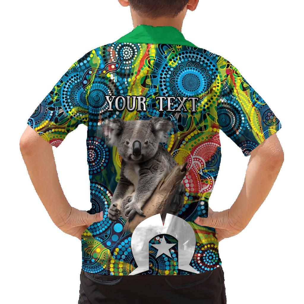 Personalised Vivid Minimal Koala Family Matching Off Shoulder Short Dress and Hawaiian Shirt NAIDOC 2024 Aboriginal Art Style No2