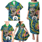 Personalised Vivid Minimal Koala Family Matching Puletasi and Hawaiian Shirt NAIDOC 2024 Aboriginal Art Style No2