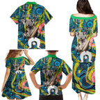 Personalised Vivid Minimal Koala Family Matching Puletasi and Hawaiian Shirt NAIDOC 2024 Aboriginal Art Style No2