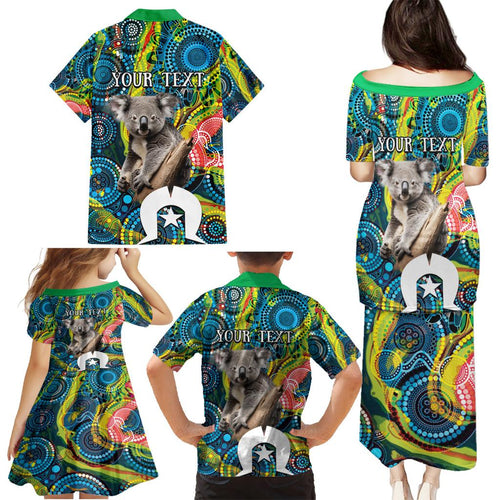 Personalised Vivid Minimal Koala Family Matching Puletasi and Hawaiian Shirt NAIDOC 2024 Aboriginal Art Style No2