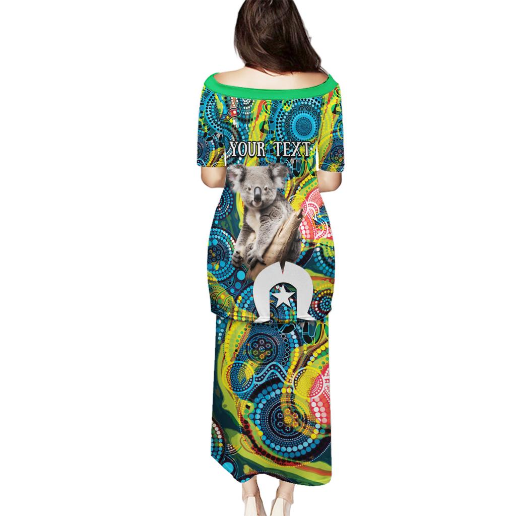 Personalised Vivid Minimal Koala Family Matching Puletasi and Hawaiian Shirt NAIDOC 2024 Aboriginal Art Style No2