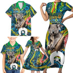 Personalised Vivid Minimal Koala Family Matching Short Sleeve Bodycon Dress and Hawaiian Shirt NAIDOC 2024 Aboriginal Art Style No2