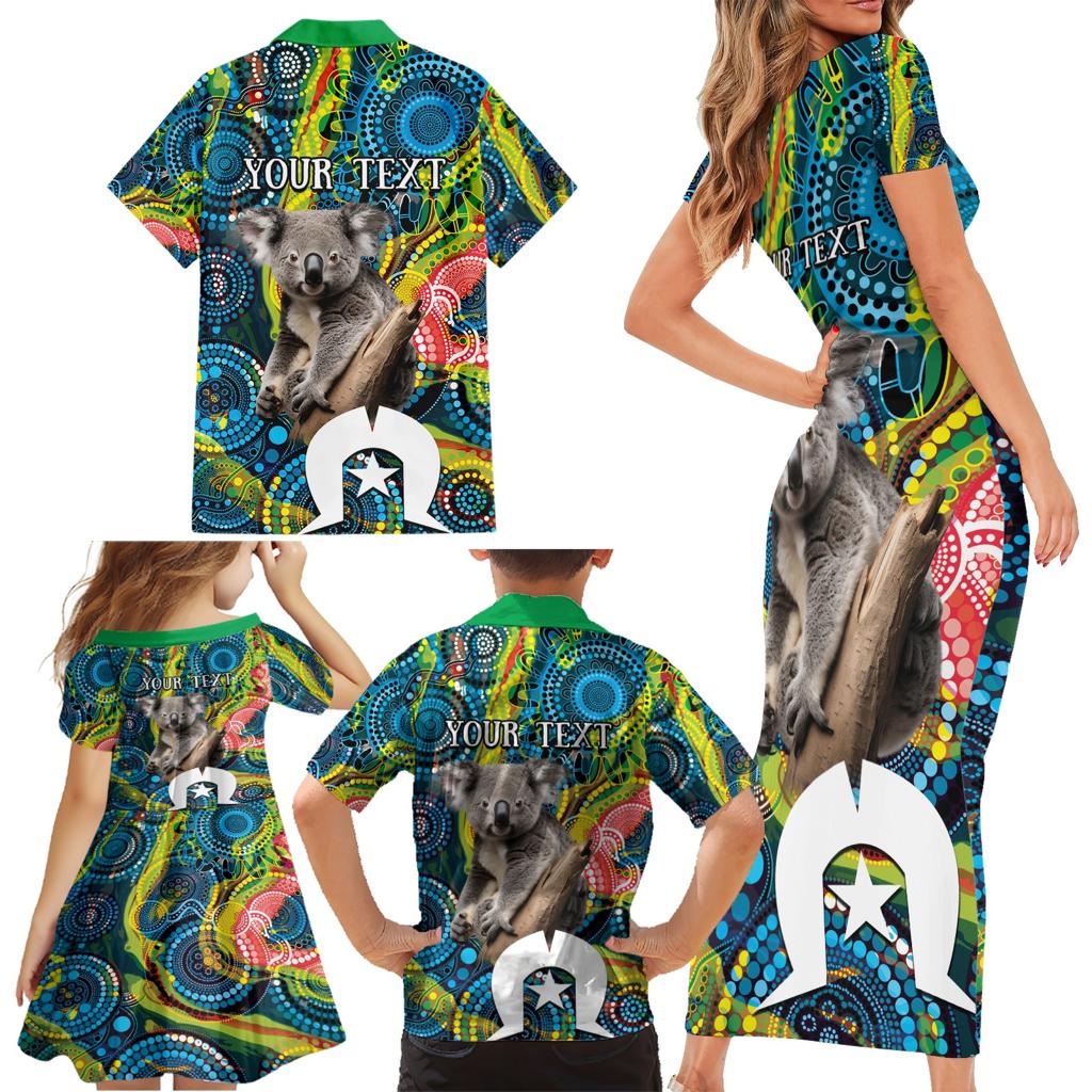 Personalised Vivid Minimal Koala Family Matching Short Sleeve Bodycon Dress and Hawaiian Shirt NAIDOC 2024 Aboriginal Art Style No2