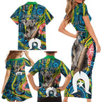 Personalised Vivid Minimal Koala Family Matching Short Sleeve Bodycon Dress and Hawaiian Shirt NAIDOC 2024 Aboriginal Art Style No2