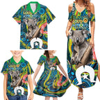 Personalised Vivid Minimal Koala Family Matching Summer Maxi Dress and Hawaiian Shirt NAIDOC 2024 Aboriginal Art Style No2