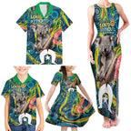 Personalised Vivid Minimal Koala Family Matching Tank Maxi Dress and Hawaiian Shirt NAIDOC 2024 Aboriginal Art Style No2
