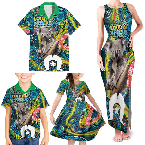 Personalised Vivid Minimal Koala Family Matching Tank Maxi Dress and Hawaiian Shirt NAIDOC 2024 Aboriginal Art Style No2