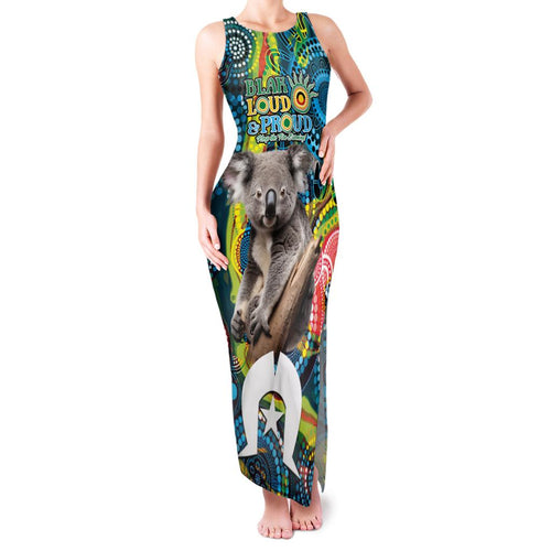Personalised Vivid Minimal Koala Family Matching Tank Maxi Dress and Hawaiian Shirt NAIDOC 2024 Aboriginal Art Style No2