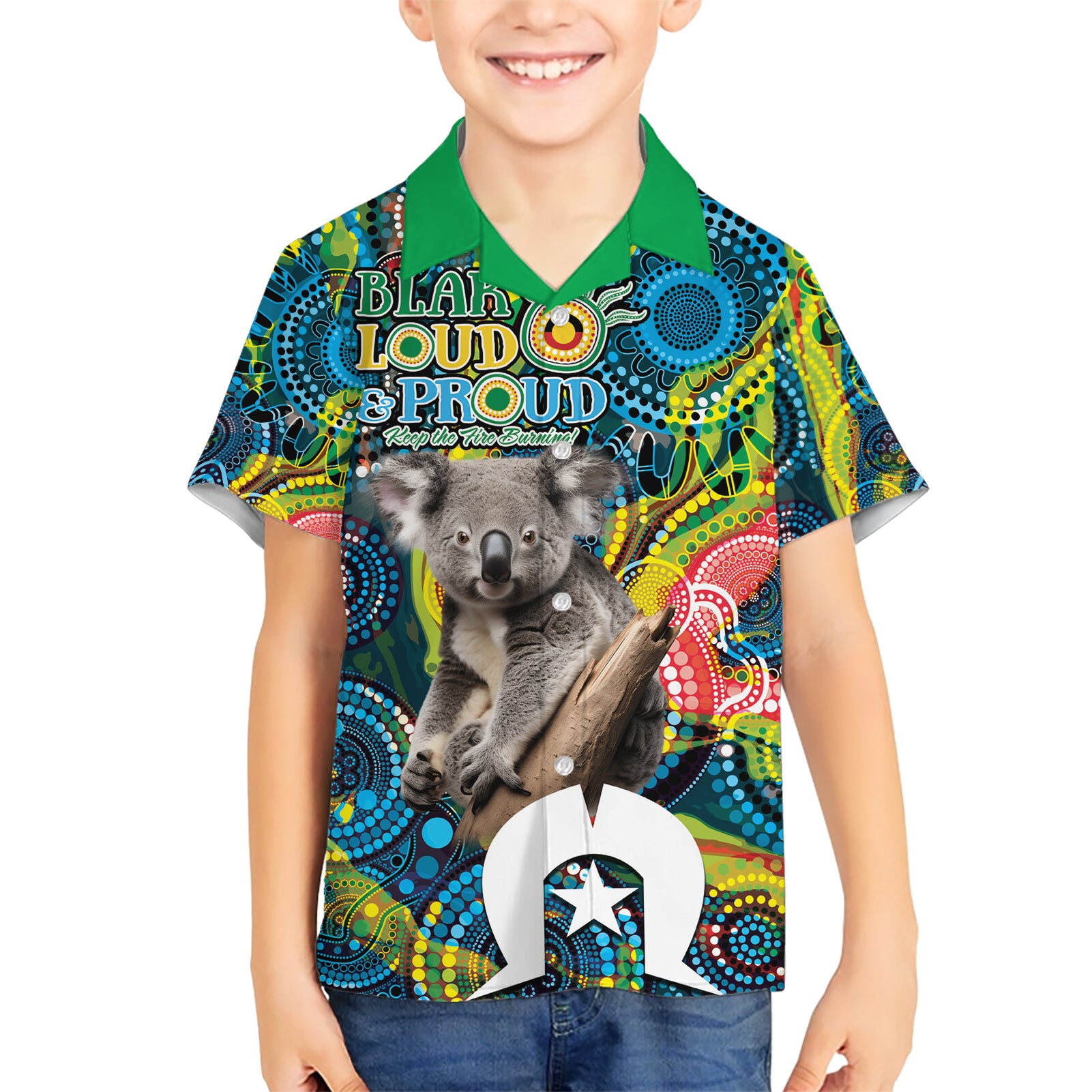 Personalised Vivid Minimal Koala Hawaiian Shirt NAIDOC 2024 Aboriginal Art Style No2