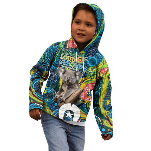 Personalised Vivid Minimal Koala Kid Hoodie NAIDOC 2024 Aboriginal Art Style No2
