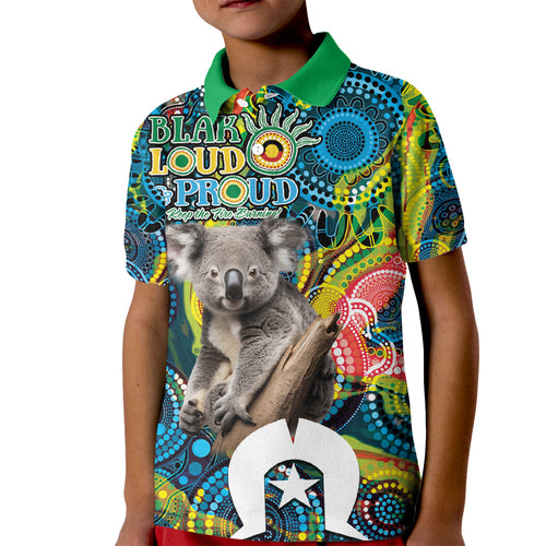 Personalised Vivid Minimal Koala Kid Polo Shirt NAIDOC 2024 Aboriginal Art Style No2