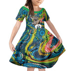 Personalised Vivid Minimal Koala Kid Short Sleeve Dress NAIDOC 2024 Aboriginal Art Style No2