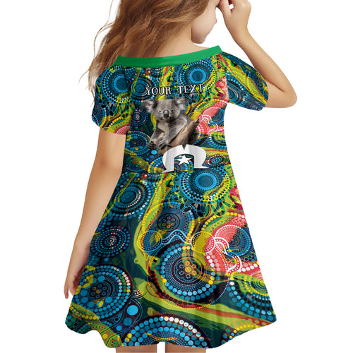 Personalised Vivid Minimal Koala Kid Short Sleeve Dress NAIDOC 2024 Aboriginal Art Style No2