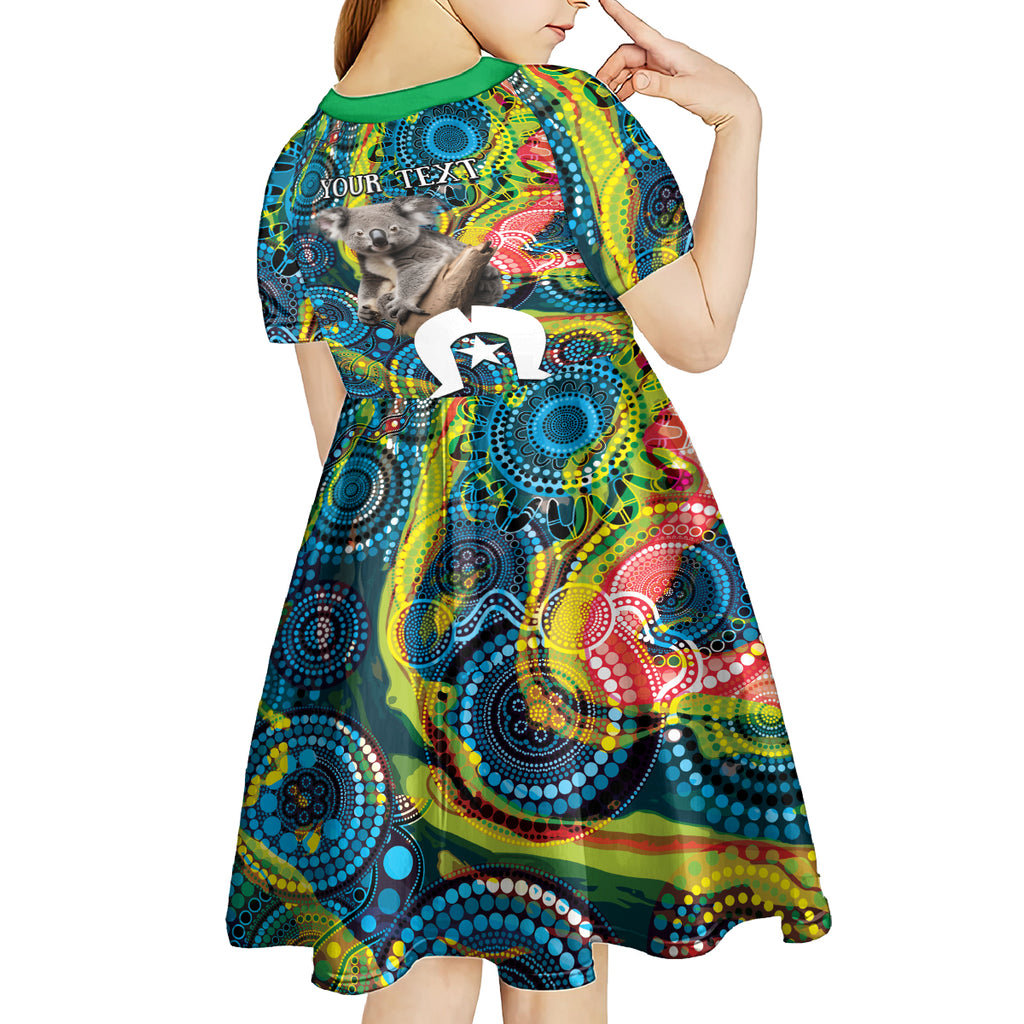 Personalised Vivid Minimal Koala Kid Short Sleeve Dress NAIDOC 2024 Aboriginal Art Style No2