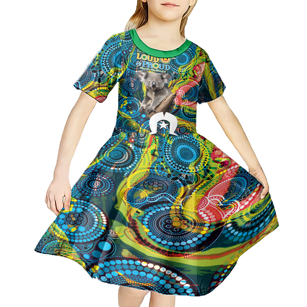 Personalised Vivid Minimal Koala Kid Short Sleeve Dress NAIDOC 2024 Aboriginal Art Style No2