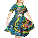 Personalised Vivid Minimal Koala Kid Short Sleeve Dress NAIDOC 2024 Aboriginal Art Style No2