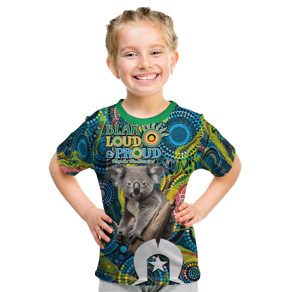 Personalised Vivid Minimal Koala Kid T Shirt NAIDOC 2024 Aboriginal Art Style No2