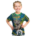 Personalised Vivid Minimal Koala Kid T Shirt NAIDOC 2024 Aboriginal Art Style No2