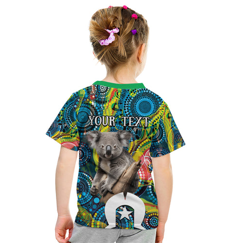 Personalised Vivid Minimal Koala Kid T Shirt NAIDOC 2024 Aboriginal Art Style No2