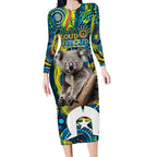 Personalised Vivid Minimal Koala Long Sleeve Bodycon Dress NAIDOC 2024 Aboriginal Art Style No2
