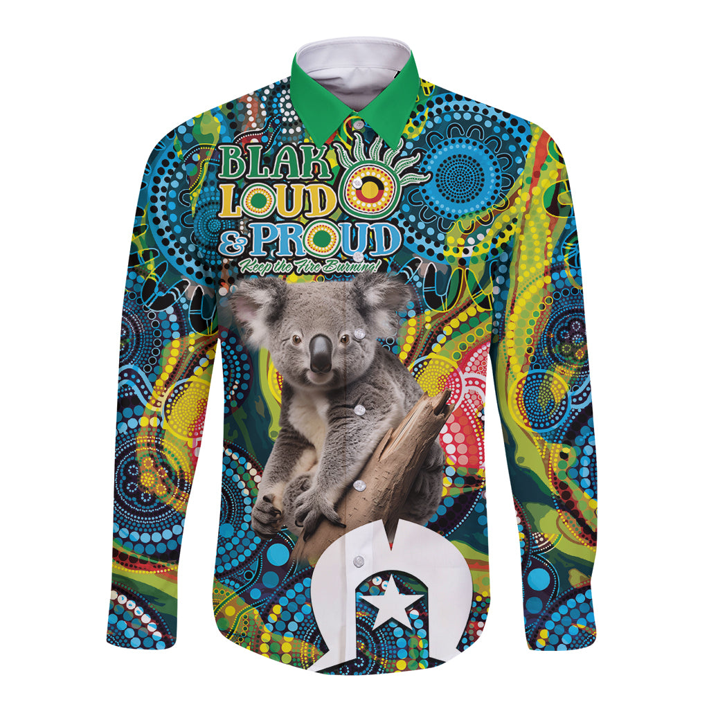 Personalised Vivid Minimal Koala Long Sleeve Button Shirt NAIDOC 2024 Aboriginal Art Style No2