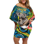 Personalised Vivid Minimal Koala Off Shoulder Short Dress NAIDOC 2024 Aboriginal Art Style No2