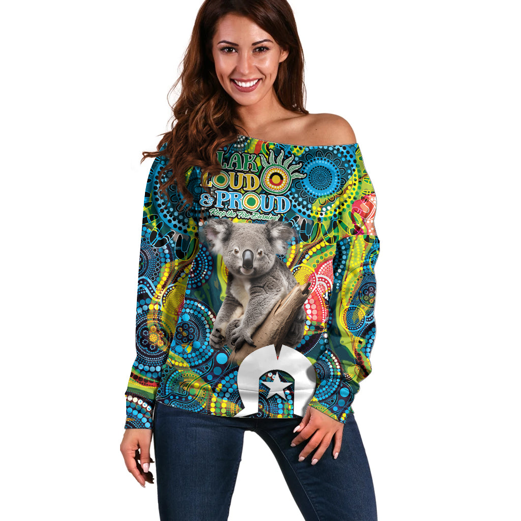 Personalised Vivid Minimal Koala Off Shoulder Sweater NAIDOC 2024 Aboriginal Art Style No2