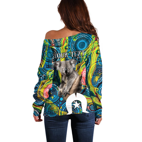 Personalised Vivid Minimal Koala Off Shoulder Sweater NAIDOC 2024 Aboriginal Art Style No2