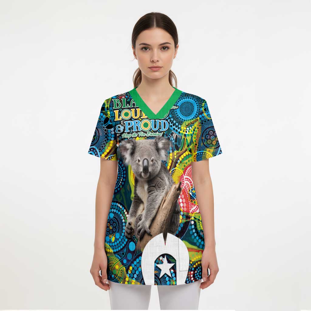 Personalised Vivid Minimal Koala Scrub Top NAIDOC 2024 Aboriginal Art Style No2 - Aussie Hoodie