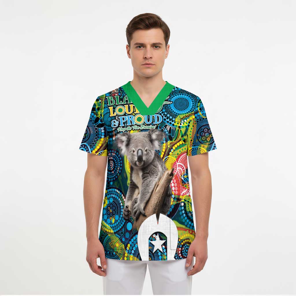 Personalised Vivid Minimal Koala Scrub Top NAIDOC 2024 Aboriginal Art Style No2 - Aussie Hoodie
