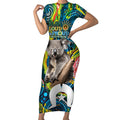 Personalised Vivid Minimal Koala Short Sleeve Bodycon Dress NAIDOC 2024 Aboriginal Art Style No2