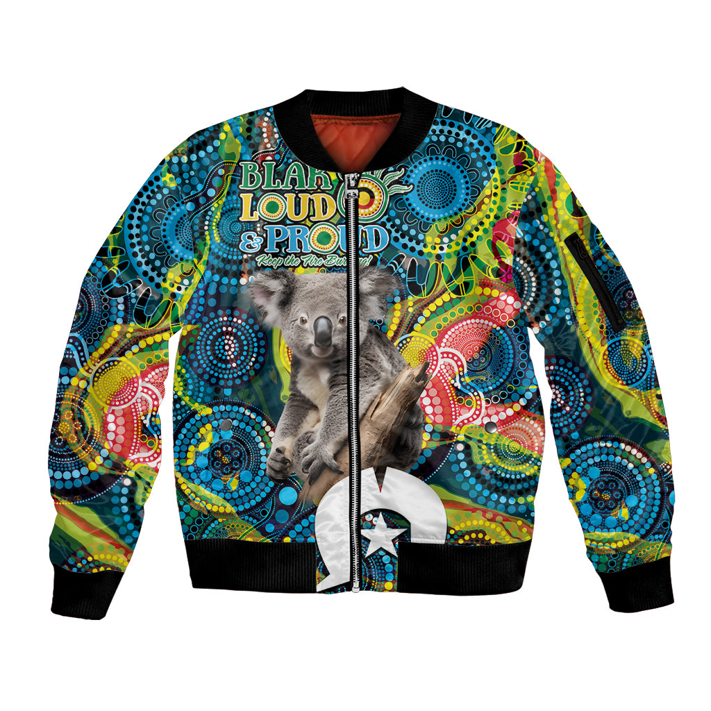Personalised Vivid Minimal Koala Sleeve Zip Bomber Jacket NAIDOC 2024 Aboriginal Art Style No2