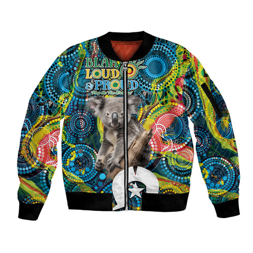 Personalised Vivid Minimal Koala Sleeve Zip Bomber Jacket NAIDOC 2024 Aboriginal Art Style No2