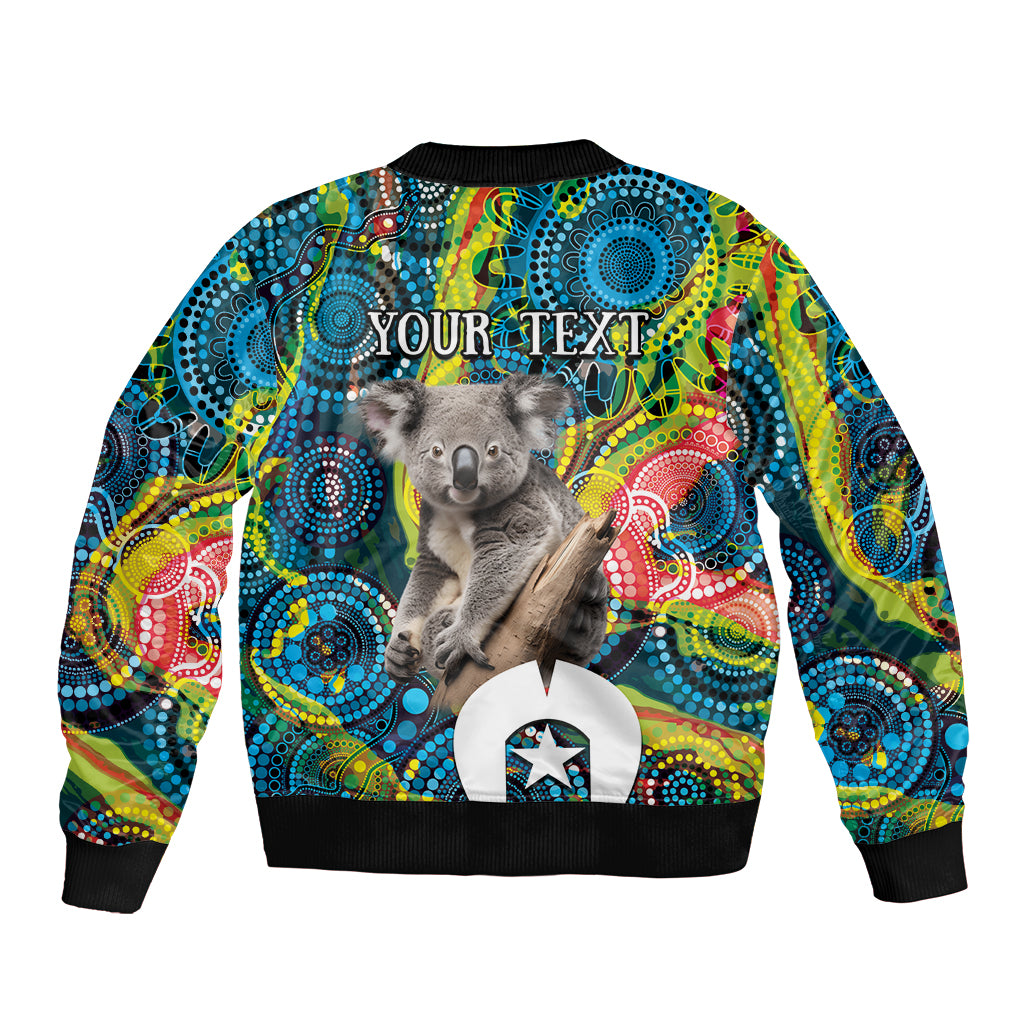 Personalised Vivid Minimal Koala Sleeve Zip Bomber Jacket NAIDOC 2024 Aboriginal Art Style No2