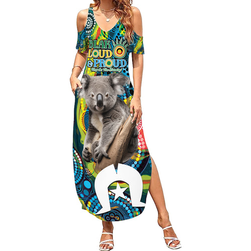Personalised Vivid Minimal Koala Summer Maxi Dress NAIDOC 2024 Aboriginal Art Style No2