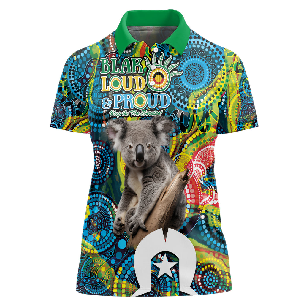 Personalised Vivid Minimal Koala Women Polo Shirt NAIDOC 2024 Aboriginal Art Style No2